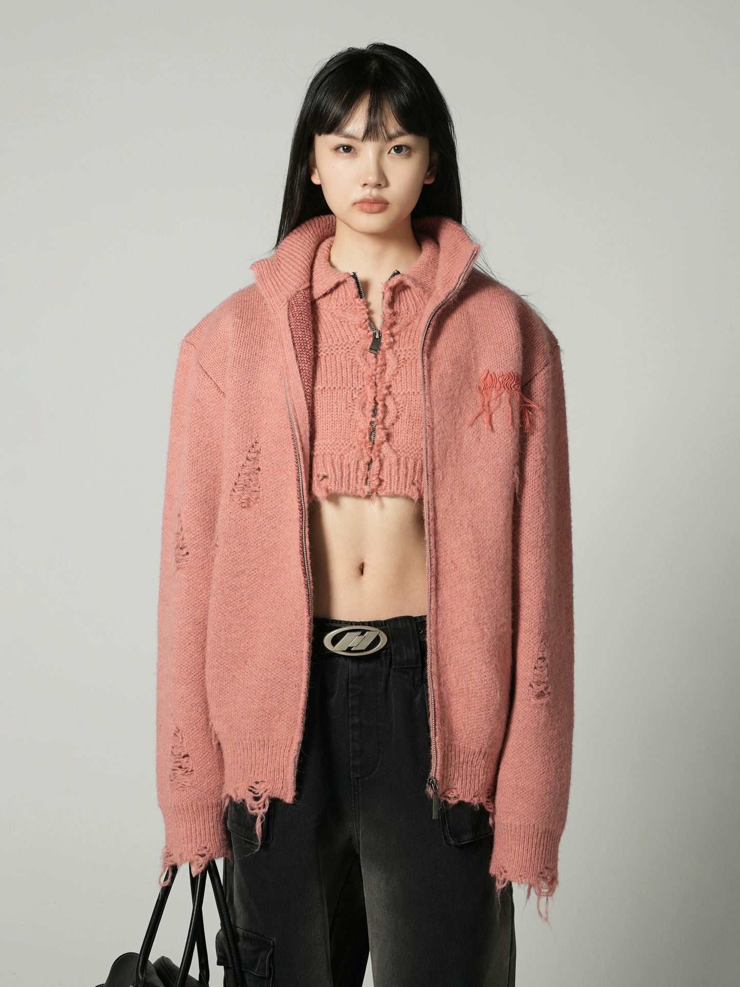 MAISONPRINCE Merino wool Zippered Cardigan Sweater