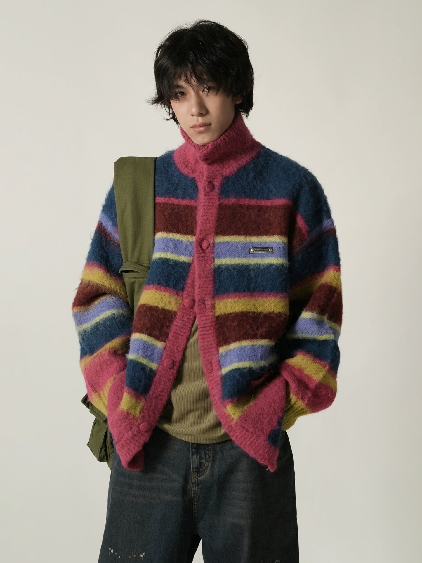 MASONPRINCE Striped Knitted Cardigan Sweater