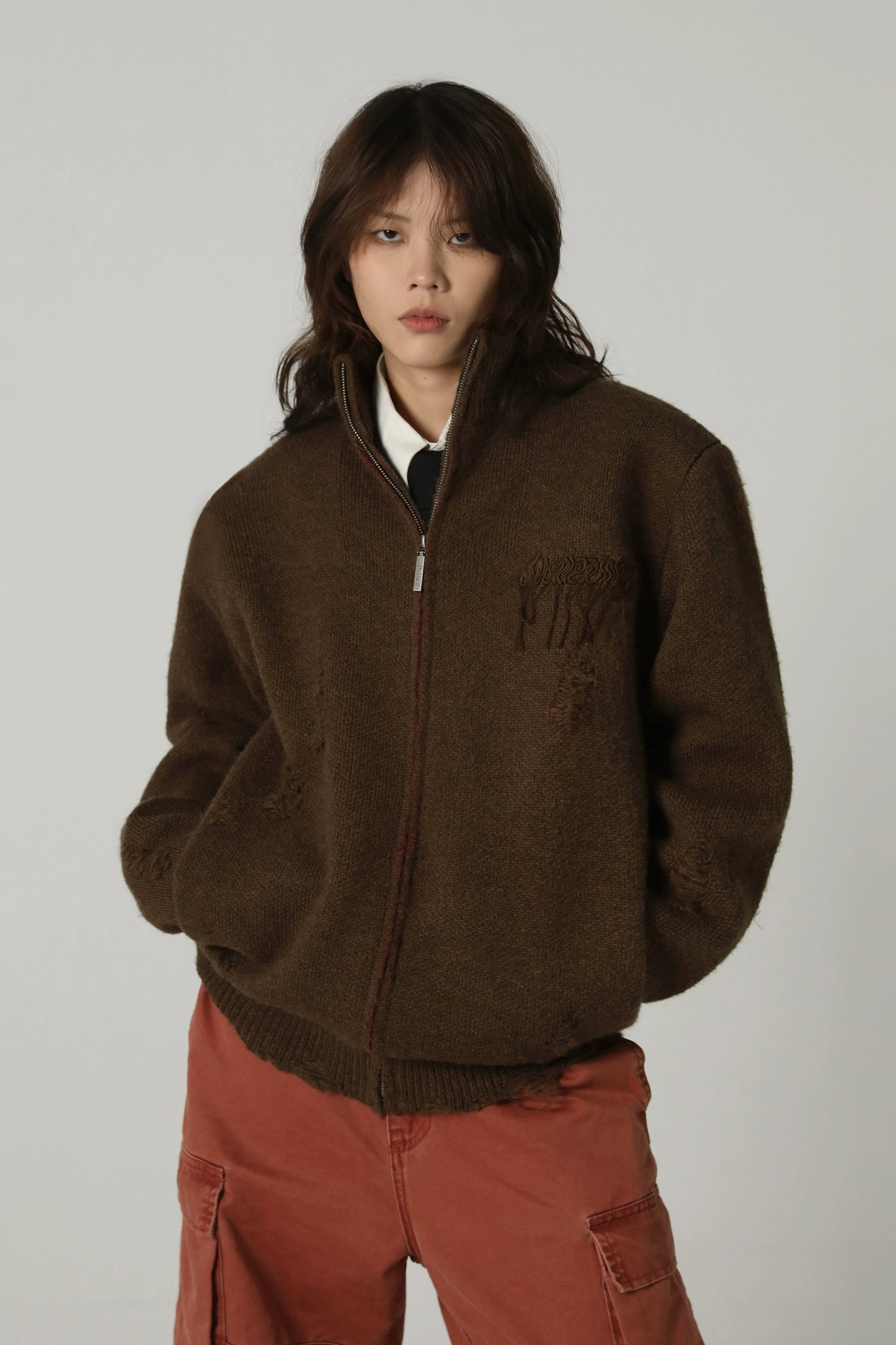 MAISONPRINCE Merino wool Zippered Cardigan Sweater