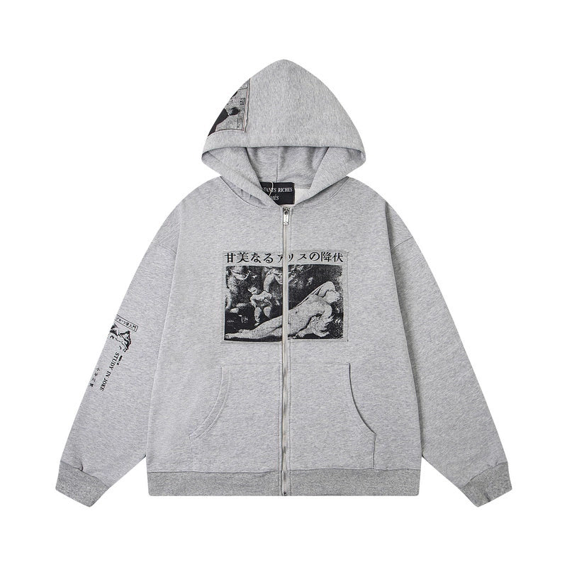 ENFANT RICHE DEPRIME ASSEMBLAGE ZIP HOODIE HEATHER GREY