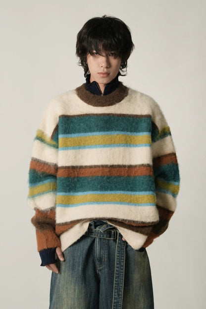 MASONPRINCE Striped  Knitted Cardigan Sweater