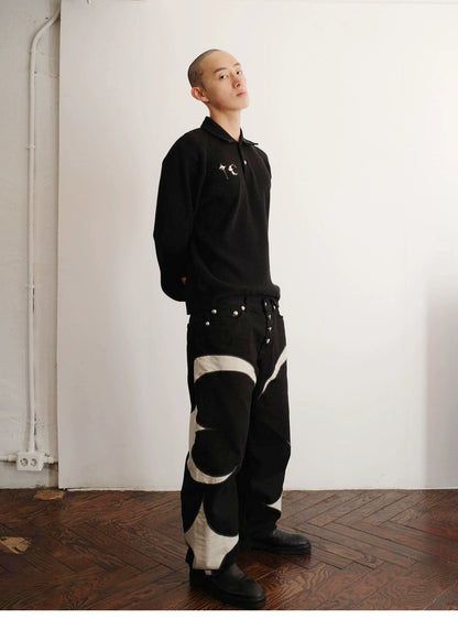 THUG CLUB  Leather Black Denim Pants