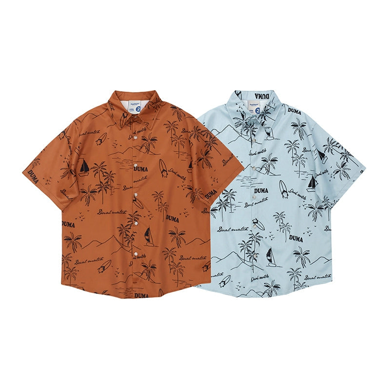 NUBI 'Coconut tree' Hawaiian-style short-sleeve shirt