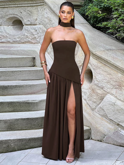 THE 'Lucasta' BAND COLLAR LONG DRESS