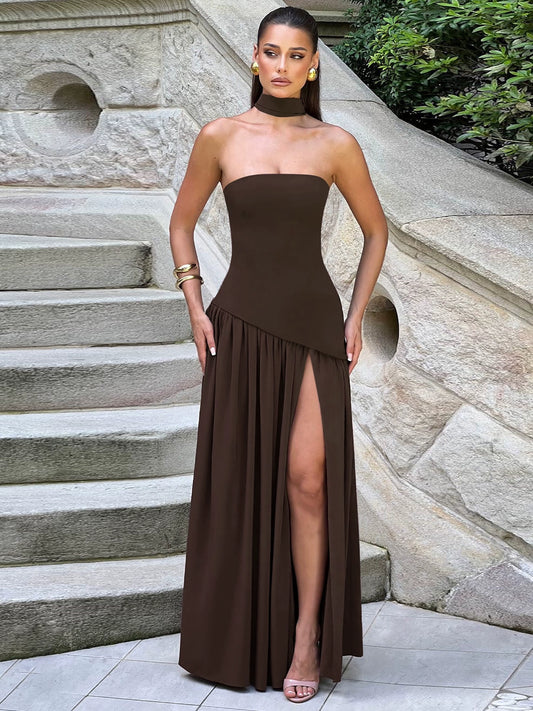 THE 'Lucasta' BAND COLLAR LONG DRESS