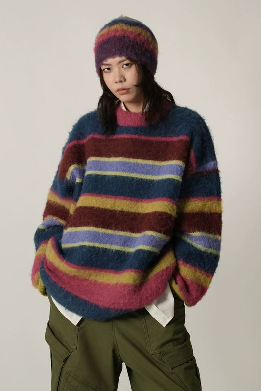 MASONPRINCE Striped  Knitted Sweater [Dragon Fruit]