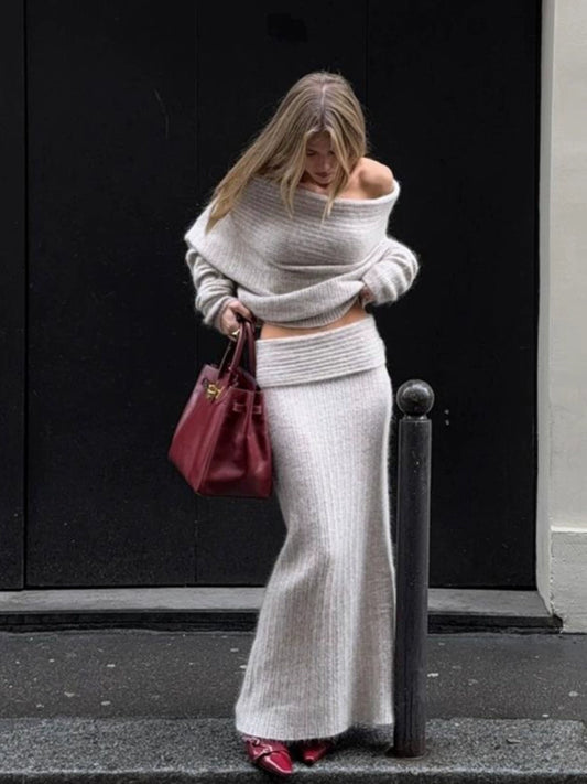 Moth Fluffy Knitted Long Skirt Set