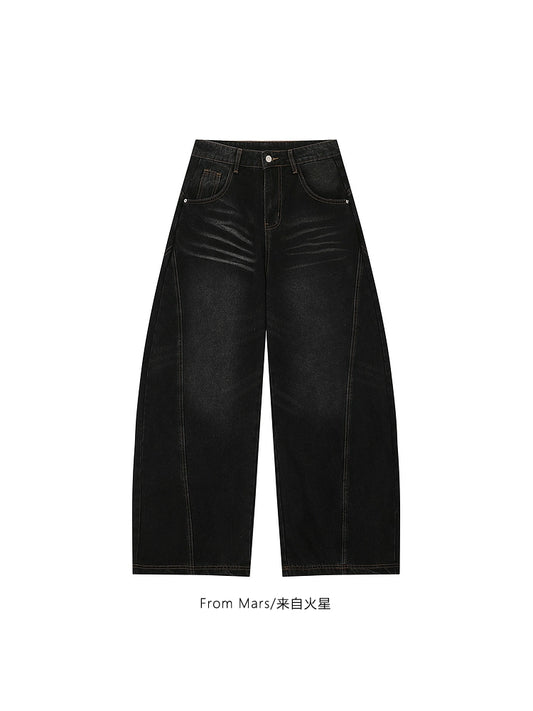 Scimitar Wide-leg Jeans [Washed Black]