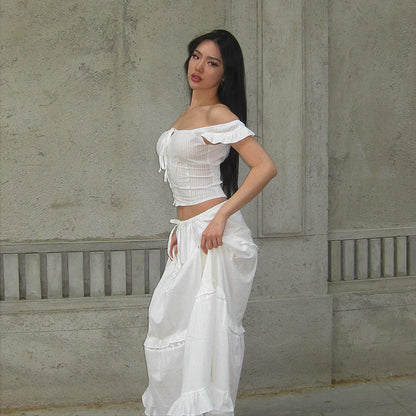 Pure Desire Cute Off-shoulder Top & Flared Long Skirt Set