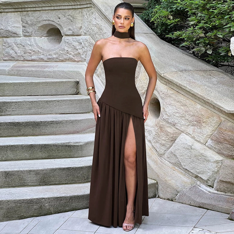 THE 'Lucasta' BAND COLLAR LONG DRESS