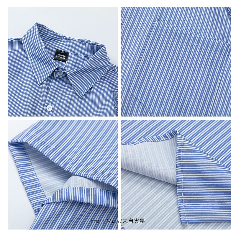 NUBI 'Yonsei' Vertical stripe S/S Shirt
