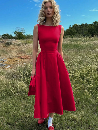 Hepburn Sleeveless Temperament Waist Slim Dress