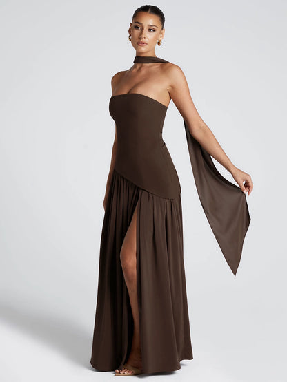 THE 'Lucasta' BAND COLLAR LONG DRESS