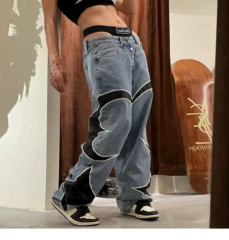 THUG CLUB  Leather Black Denim Pants