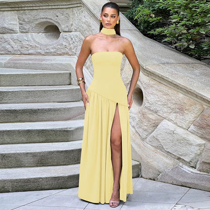 THE 'Lucasta' BAND COLLAR LONG DRESS