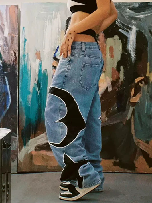 THUG CLUB  Leather Black Denim Pants