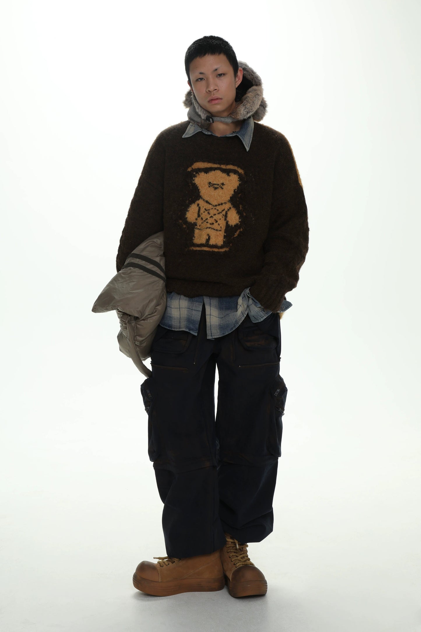 MASONPRINCE Reversible Double-Worn Contrasting Bear Sweater