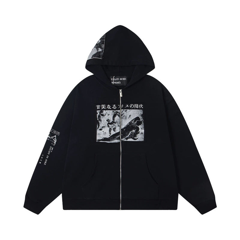 ENFANT RICHE DEPRIME ASSEMBLAGE ZIP HOODIE HEATHER GREY