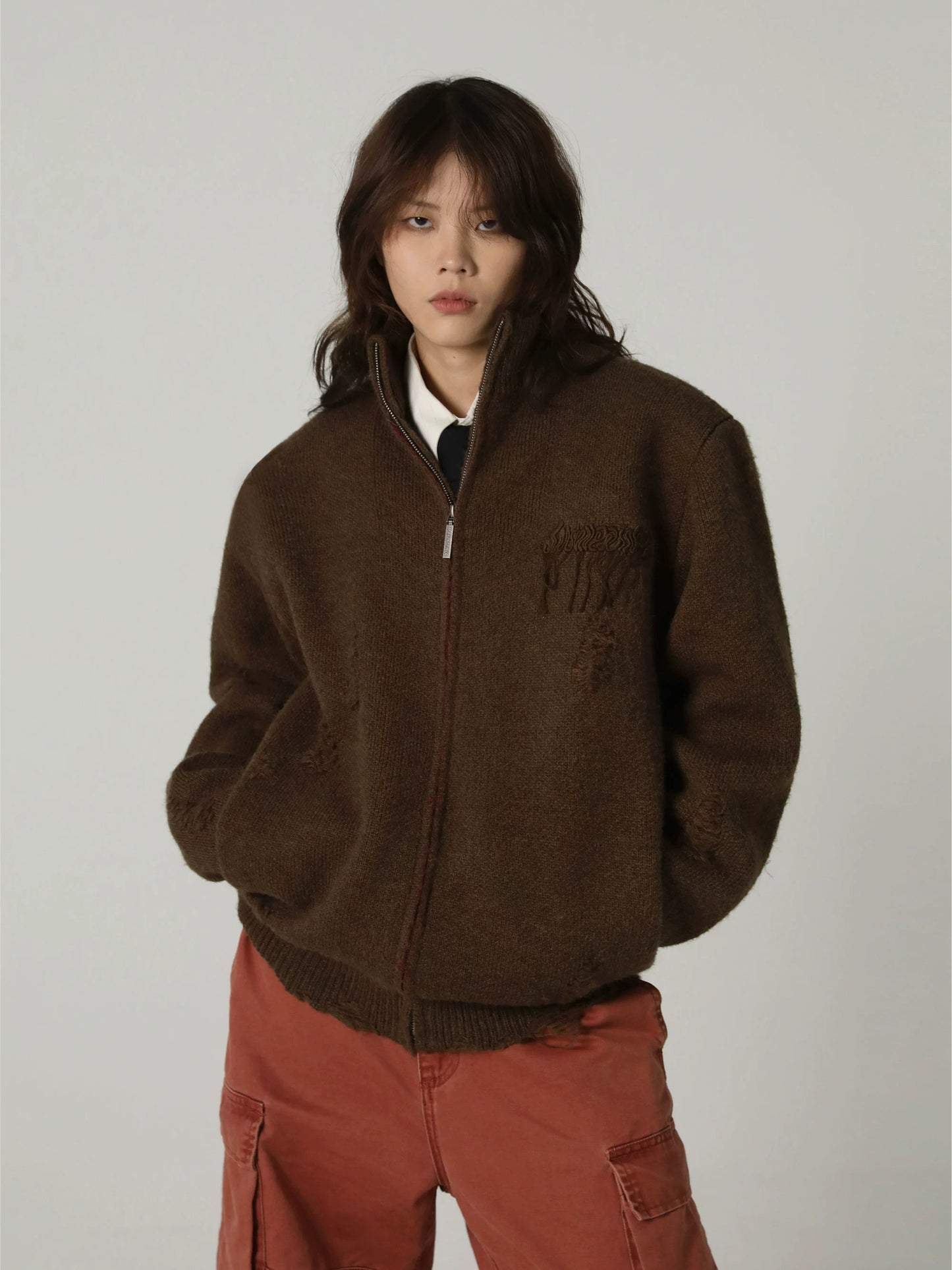 MAISONPRINCE Merino wool Zippered Cardigan Sweater