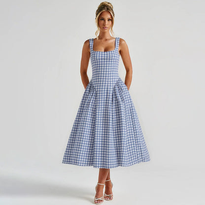 The Hiso Neck Suspender Waist Slimming A-line Long Dress