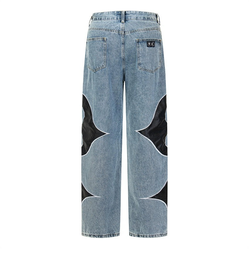 THUG CLUB  Leather Black Denim Pants