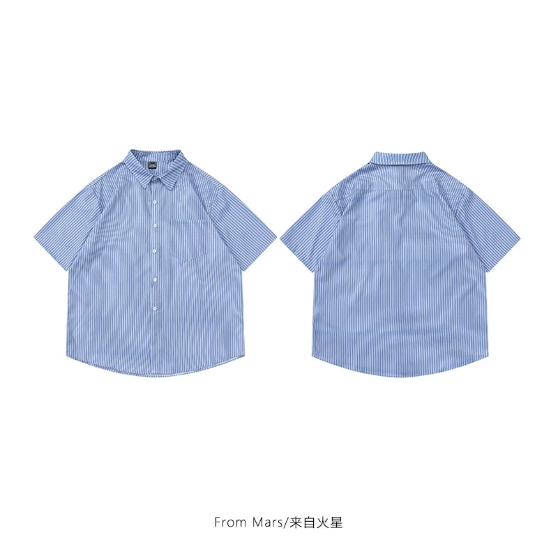 NUBI 'Yonsei' Vertical stripe S/S Shirt