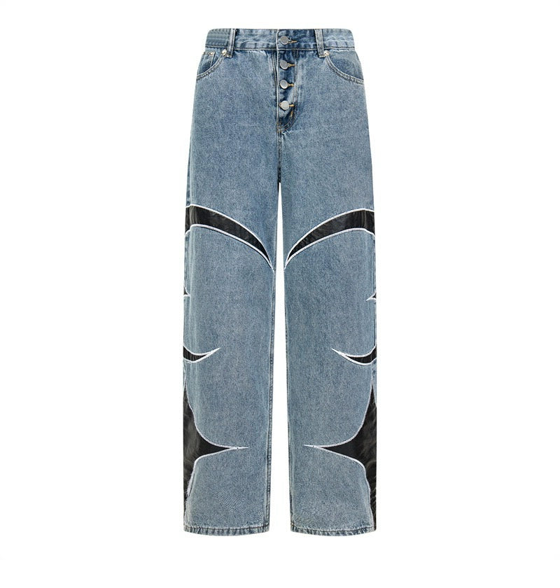 THUG CLUB  Leather Black Denim Pants