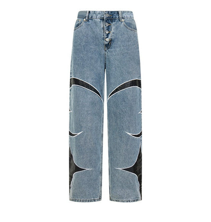 THUG CLUB  Leather Black Denim Pants