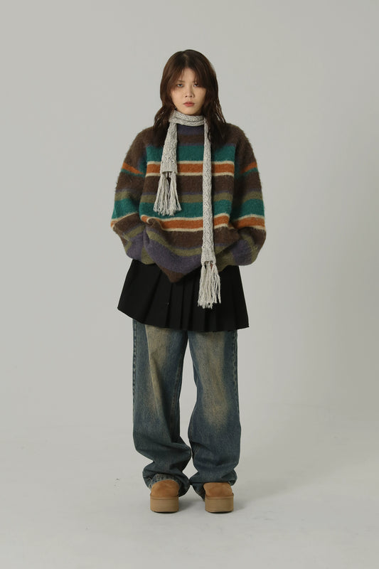 MASONPRINCE Striped  Knitted Sweater [Coffee]