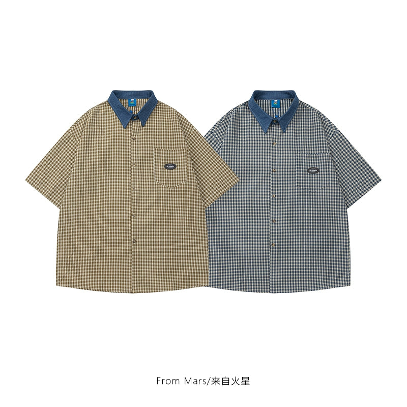 NUBI 'Scrum' Denim collar short-sleeved shirt