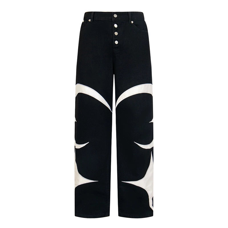THUG CLUB  Leather Black Denim Pants