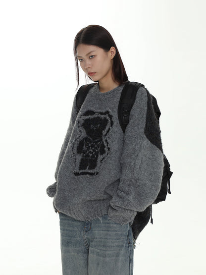 MASONPRINCE Reversible Double-Worn Contrasting Bear Sweater