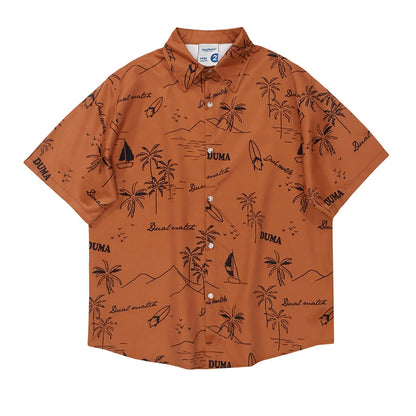 NUBI 'Coconut tree' Hawaiian-style short-sleeve shirt