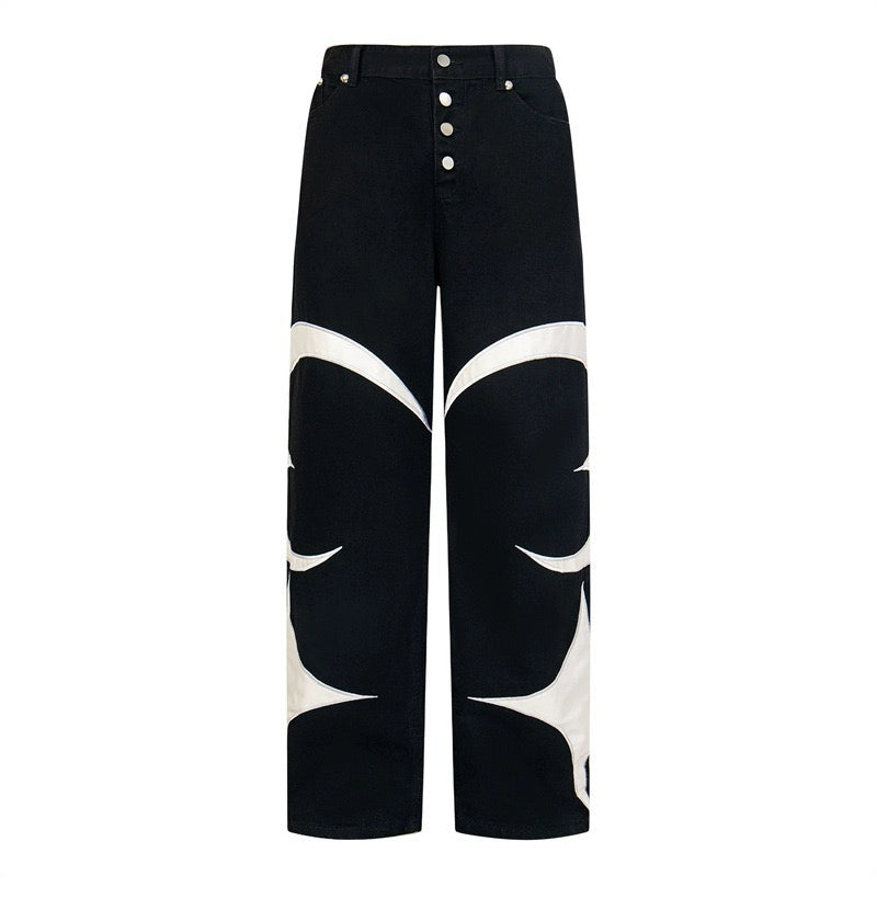 THUG CLUB  Leather Black Denim Pants