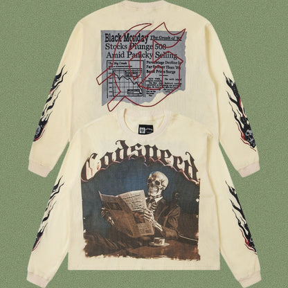 Godspeed Classic Skull Print West Coast Long Sleeve T-Shirt