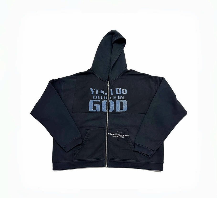 ENFANT RICHE DEPRIME YES I DO BELIEVE IN GOD ZIP-UP HOODIE