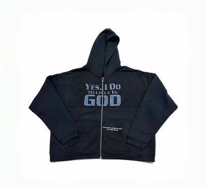 ENFANT RICHE DEPRIME YES I DO BELIEVE IN GOD ZIP-UP HOODIE