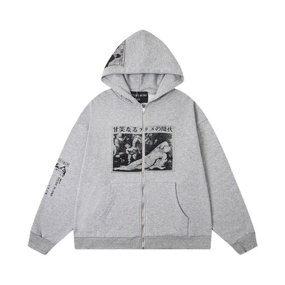 ENFANT RICHE DEPRIME ASSEMBLAGE ZIP HOODIE HEATHER GREY