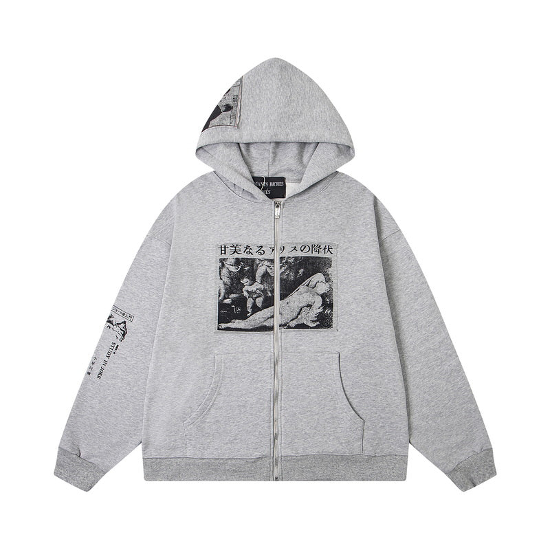 ENFANT RICHE DEPRIME ASSEMBLAGE ZIP HOODIE HEATHER GREY