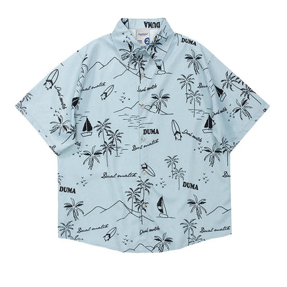 NUBI 'Coconut tree' Hawaiian-style short-sleeve shirt