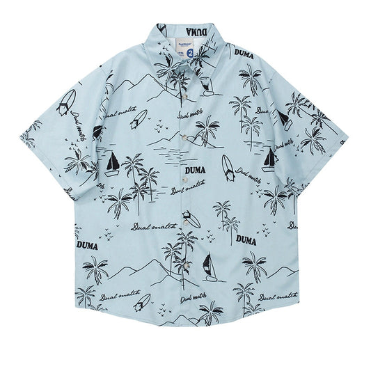 NUBI 'Coconut tree' Hawaiian-style short-sleeve shirt