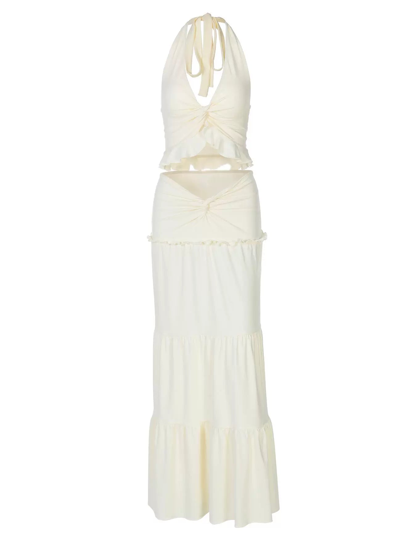 The Stilletto Knot Halter V-neck Top & Maxi Long skirt Two-piece Set