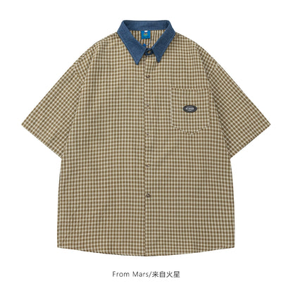 NUBI 'Scrum' Denim collar short-sleeved shirt