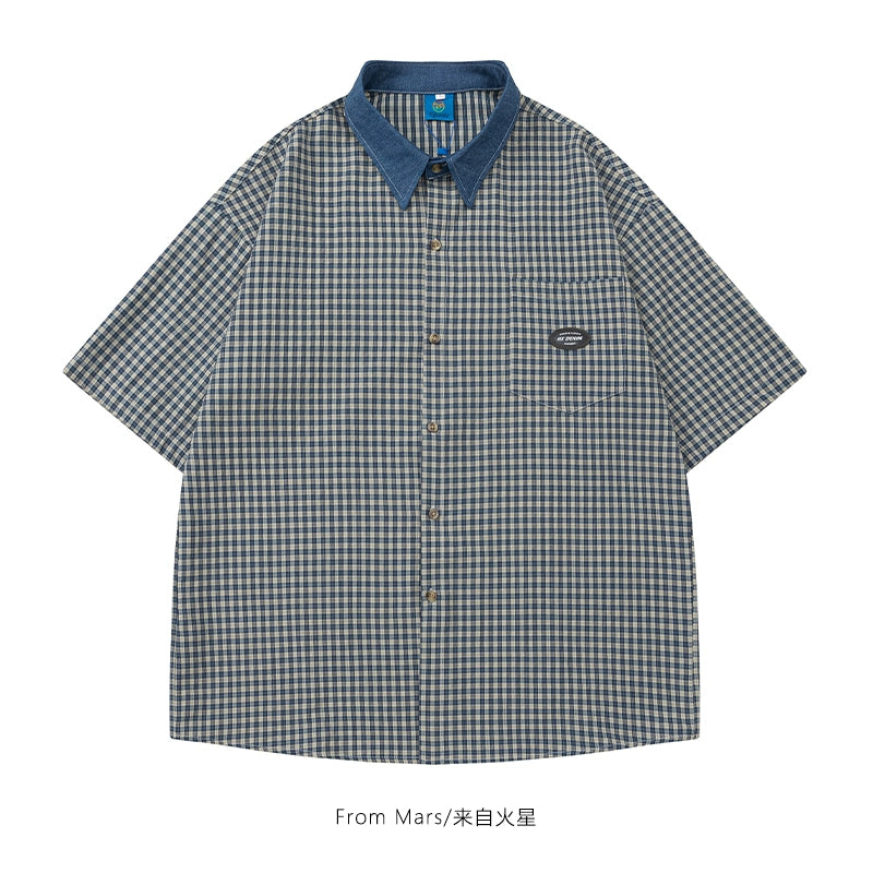 NUBI 'Scrum' Denim collar short-sleeved shirt