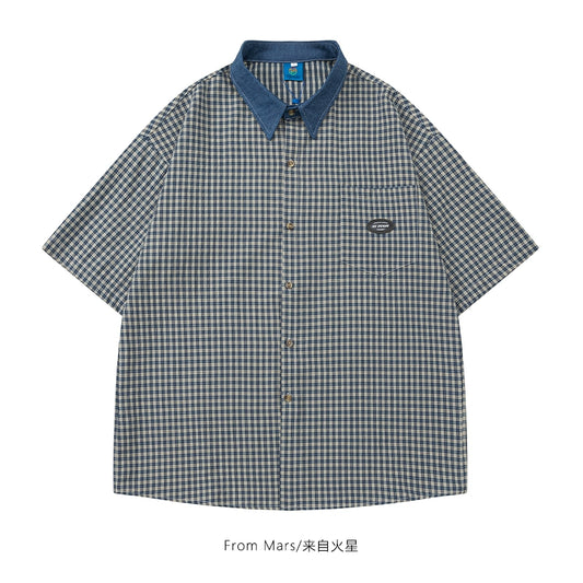 NUBI 'Scrum' Denim collar short-sleeved shirt