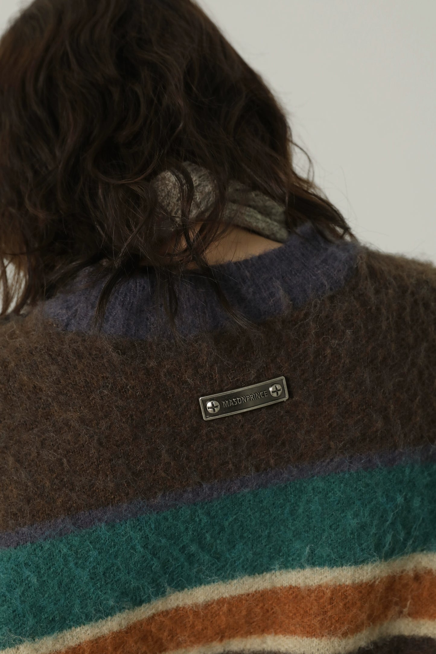 MASONPRINCE Striped  Knitted Cardigan Sweater [Coffee]