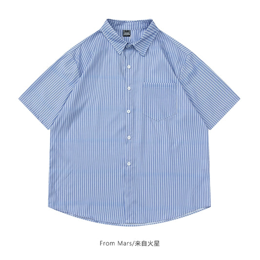 NUBI 'Yonsei' Vertical stripe S/S Shirt
