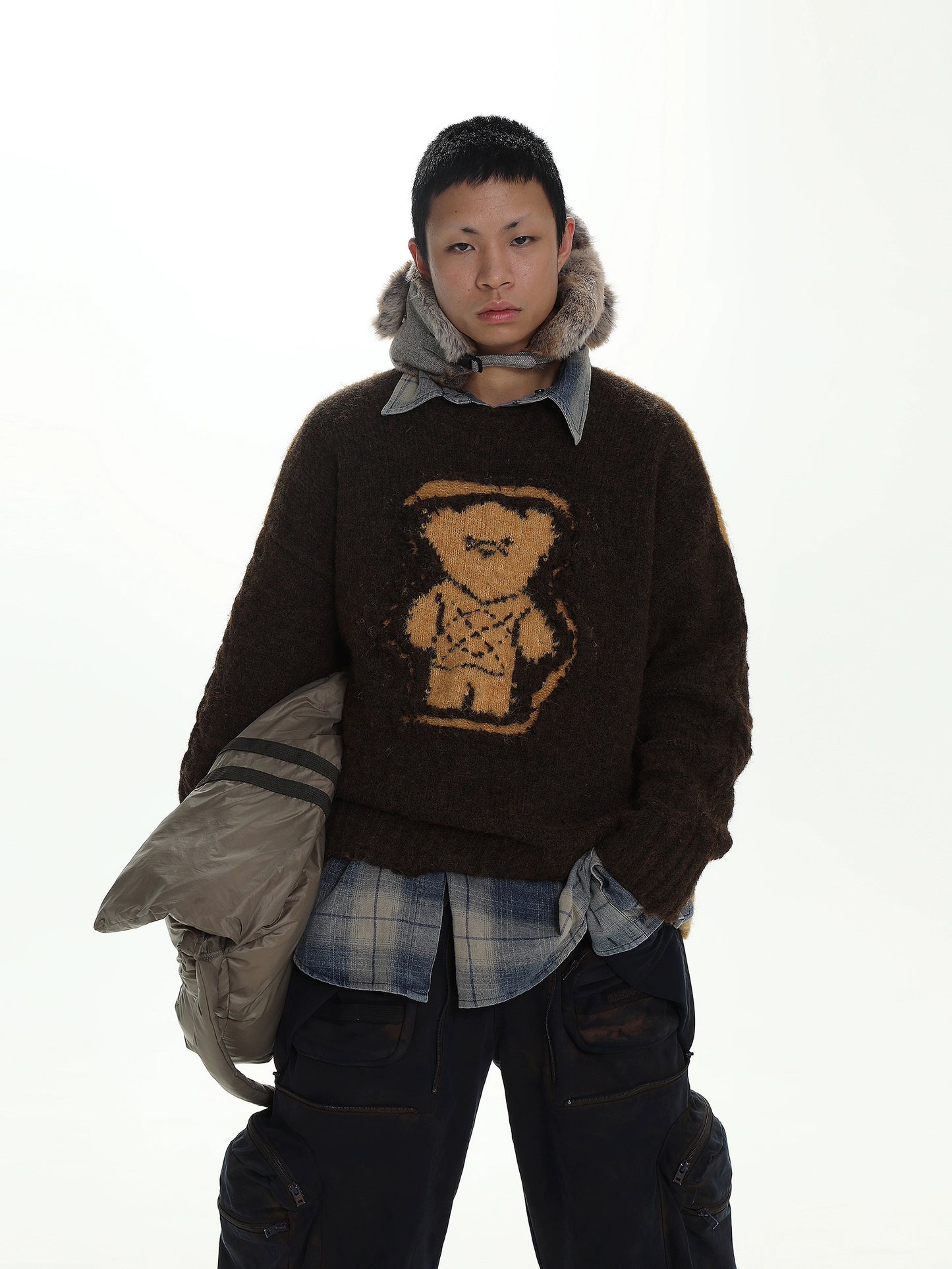 MASONPRINCE Reversible Double-Worn Contrasting Bear Sweater