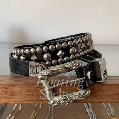 ENFANT RICHE DEPRIME Rose Carved Punk Rock Tanned Belt