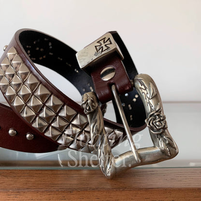 ENFANT RICHE DEPRIME Rose Carved Punk Rock Tanned Belt